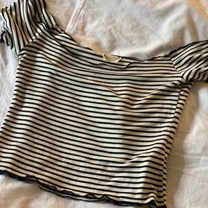 Black & White Striped Off-the-shoulder Crop Top